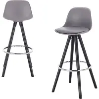 Merkloos Tabouret de bar - Similicuir gris - Avec dossier - Structure noire - Hauteur d'assise 75cm