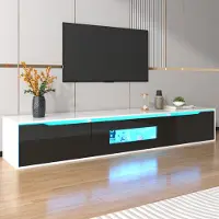 Fortuna armoire TV 180 cm, avec éclairage LED changeant de couleur, portes pliantes, laquée. Armoire TV suspendue, style moderne - Noir