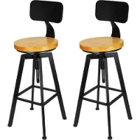 StarTech.com Tabouret de bar en bois, lot de 2, réglable en hauteur avec dossier, noir