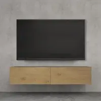 Doporro Meuble TV Bas 140x40,2x30cm Armoire TV Gris Noir Mat + Marron Clair Table de Télévision Salon avec Portes Meuble TV Suspendu MBTV02