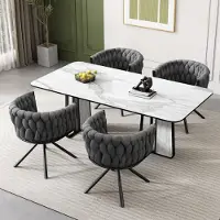 Flieks Chaise de salle à manger 4 pièces chaise rembourrée pivotante à 360°, chaise de cuisine chaise de maquillage avec revêtement en velours, chaise de salon avec accoudoirs et pieds en acier, gris