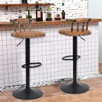 WISFOR Lot de 2 tabourets de bar Chaises de bar avec dossier, bien rembourrées, réglables en hauteur, pivotantes, cuir, marron clair