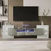 StarTech.com Meuble TV bas élégant - Meuble TV - 200 cm - Éclairage LED - Design scandinave - Gris