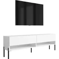 3Xeliving Buffet TV 170 cm blanc mat, pieds droits noirs, 170 × 32 × 52 cm