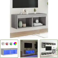 The Living Store Armoire TV avec lampes LED Gris Sonoma 80x30x30 cm