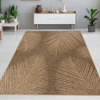 Carpetia Tapis d'intérieur et d'extérieur élégant à motif de feuilles tropicales, beige et marron Taille - 120 x 170 cm