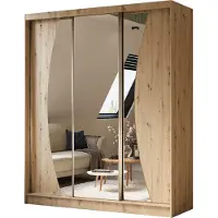 MargaretHadas24 Armoire Vex de 180 cm avec miroir, 3 portes coulissantes Armoire à portes coulissantes (couleur : artisan)