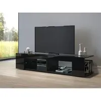 Sonni Armoire TV noir brillant 135x39x30cm avec bande lumineuse LED réglable