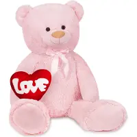 Ed Brubaker Ours en peluche XXL 100 cm avec cœur "Love" et nœud - Jouet en peluche grand modèle, rose