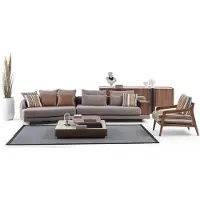 AEA Exklusive Wohnzimmer Couchgarnitur Stoffsofa Holz Couchtisch Sideboard