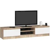 Akord Meuble TV élégant en chêne sonoma et finition blanche 160 cm avec portes pliantes et étagères