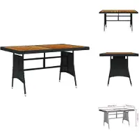 vidaXL Table de jardin noire 130x70x72cm Poly rotin & bois massif acacia - Tables de jardin