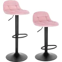 Happyment Tabouret de bar - Rose - Velours - Ergonomique - Réglable - Hauteur d'assise 62-83cm - Lot de 2