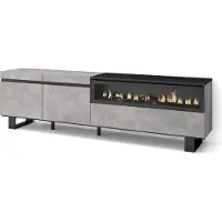 Skraut Home COZY Meuble TV, Banc Télé, 200x35x57cm, Pour les TV jusqu'à 80", Cheminée électrique, Ciment