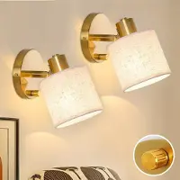 Rosikey 2x applique murale en tissu avec interrupteur doré, intensité variable, appliques murales d'intérieur E27 modernes avec abat-jour, éclairage mural LED pour salon, chambre à coucher, couloir