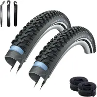 Bike-parts 2 pneus Schwalbe Marathon PLUS MTB Performance, modèle E50, 29 x 2,25 (57-622), couleur noire, + 2 chambres à air Schwalbe AV19, incluant des démonte-pneus