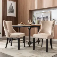 Flieks Chaise de salle à manger, Lot de 2, Chaises de cuisine à haut dossier et pieds en bois massif, velours Chaise de salon Chaise de salle à manger Chaise rembourrée Chaise de table, Beige