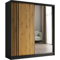 MargaretHadas24 Armoire Neli de 200 cm avec lamelles et miroir, 2 portes coulissantes incluses Armoire à portes coulissantes (couleur : noir, Artisan, lamelles noires)