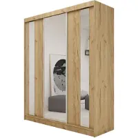MargaretHadas24 Armoire Gabo de 180 cm avec miroir, 3 portes coulissantes Armoire à portes coulissantes (couleur : artisan)