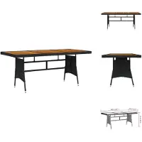 vidaXL Table de jardin noire 160x70x72cm Poly rotin & bois massif acacia - Tables de jardin