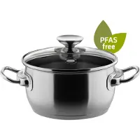 Berndes Casserole avec couvercle en verre 16, 20 ou 24 cm, acier inoxydable, poli - Injoy sans PFAS