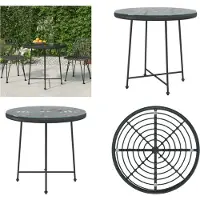 vidaXL Table de salle à manger noire Ø80 cm verre dur et acier - Table de salle à manger - Tables - Table de jardin