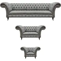 AEA Salon Gris Set 3pcs Canapés de luxe Ensemble de canapés Fauteuils Chesterfield