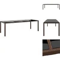 vidaXL Table de jardin avec plateau en verre Marron Poly Rattan - Tables de jardin
