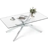 Costway Table basse en verre trempé, table rectangulaire en verre avec structure en tubes métalliques, table de salon moderne, table basse, 120 x 60 x 45,5 cm, argent