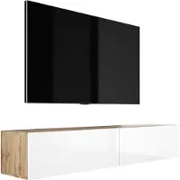 3Xeliving Meuble TV : Chêne Wotan / Blanc laqué brillant, 170 x 34 x 32 cm
