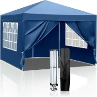 FCH 3 x 3m Pop Up Pavillon Pliable Tente de jardin étanche, protection UV 50+ Pavillons & Tentes de réception Tente de réception avec 4 côtés pour camping / jardin / mariage / plage,Bleu