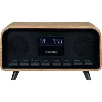 Thomson Radio Réveil Bluetooth DAB, Vintage Cosy, Bois Marron, Écran LCD, Double Alarme