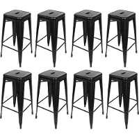 Supfine lot de 8 tabourets de bar industriels en métal Empilables 76 cm Noir