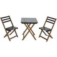 Mendler Ensemble Hwc-P71, Ensemble De Salon De Jardin 2x Chaises Et Table, Bois D'acacia Pliable Vert Naturel