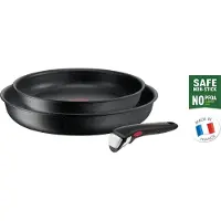 Tefal L3999032 Ingenio Black Stone Lot De 3 Pièces, Poêles 24/28cm + Poignée Amovible, Antiadhésif, Induction