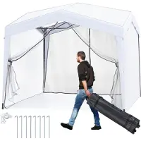 Costway Pavillon 3x3m, Pop up Pliable avec 2 moustiquaires & sac à roulettes, Pavillon de jardin imperméable stable résistant à l'hiver, Pop up Tente de jardin