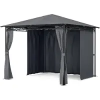 Blumfeldt Mondo - Pergola tente de fête, tonnelle de jardin, dimensions: 2,95x2,6x2,95 m (LxHxP), 4 panneaux latéraux, concept EasyMount, protection contre les intempéries : UV/vent/pluie, gris foncé