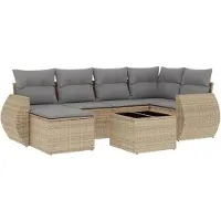 vidaXL Ensemble de salon de jardin 7 pièces avec coussins Beige Poly Rattan
