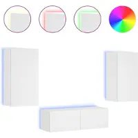 vidaXL Meuble TV 3 pièces avec lampes LED blanc