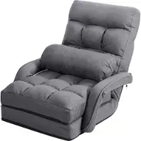 Costway Fauteuil de sol réglable et pliable Fauteuil de jeu rembourré avec accoudoirs et coussin Fauteuil de repos pour la maison Gris