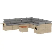 vidaXL Ensemble de salon de jardin 11 pièces avec coussins Beige Poly Rattan