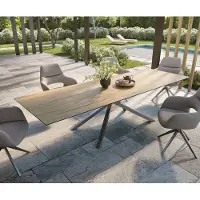 DELIFE Table d’extérieur Edge 300x100 cm céramique Laminam Sabbia couleur chêne piètement croisé rectangulaire en acier inoxydable