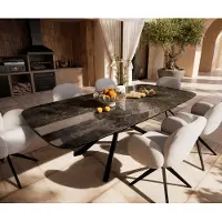 DELIFE Table d’extérieur Edge Boot 240x120 cm Céramique Emperador Extra Lucidato Brun foncé Piètement croisé rectangulaire Noir