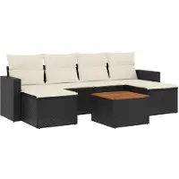 vidaXL Ensemble de salon de jardin 7 pièces avec coussins noir poly rotin