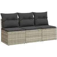 vidaXL Canapé de jardin 3 places avec coussins gris clair Poly rotin