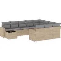 vidaXL Ensemble de salon de jardin 11 pièces avec coussins Beige Poly Rattan