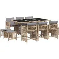 vidaXL Salon de jardin 11 pièces avec coussins Mélange beige Poly rotin
