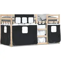 vidaXL Lit superposé avec rideaux blanc & noir 90x190 cm Pin
