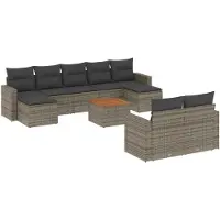 vidaXL Ensemble de salon de jardin 10 pièces avec coussins Gris Poly Rattan