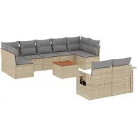 vidaXL Ensemble de salon de jardin 10 pièces avec coussins Beige Poly Rattan